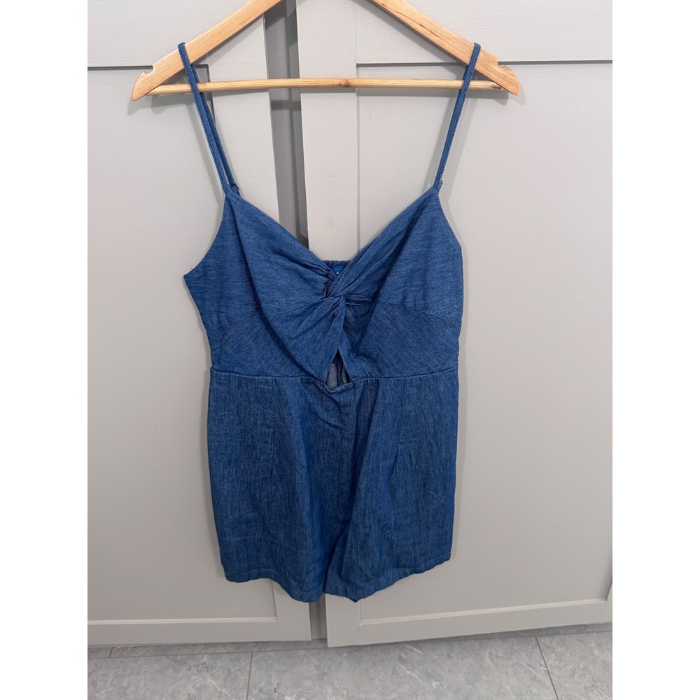 Old Navy Womens Blue Denim Twist Front Cutout Romper Medium NWT